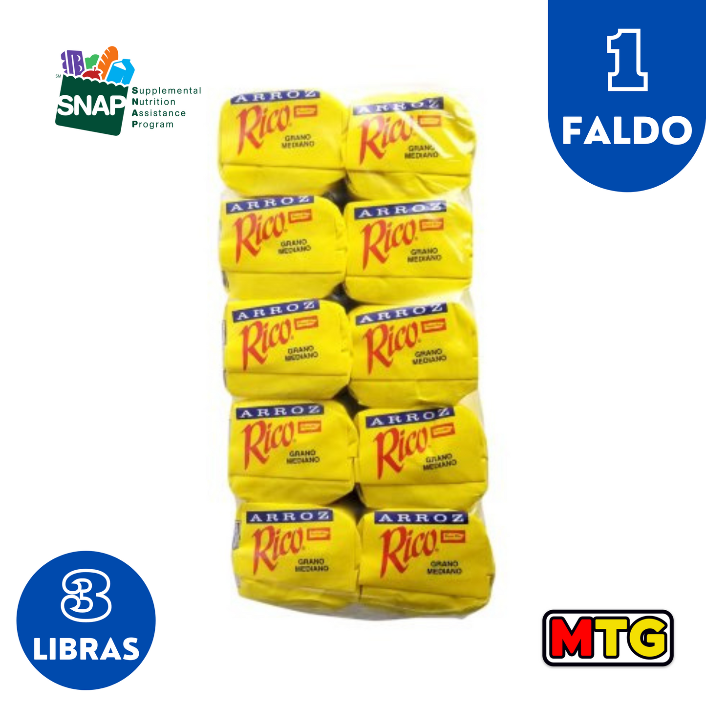 Arroz Rico - Faldo de 10 Paquetes de 3Lbs