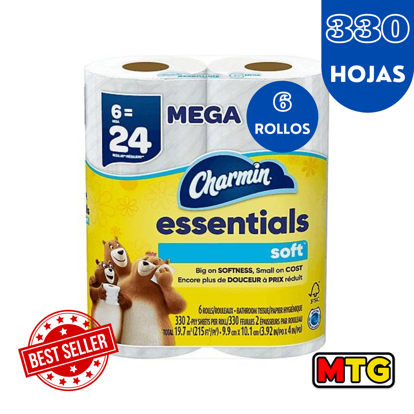 Papel de Baño - Charmin Essentials Soft Mega (6 Rollos = 24)