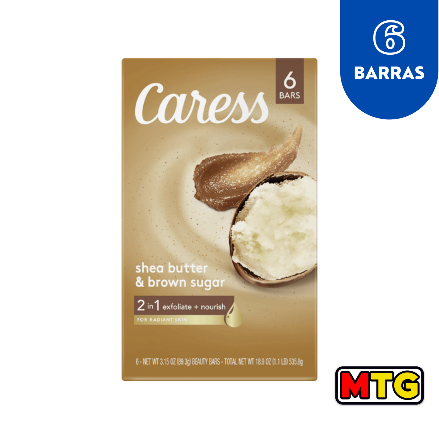Jabon en Barra - Caress Shea Butter & Brown Sugar (6 Barras)