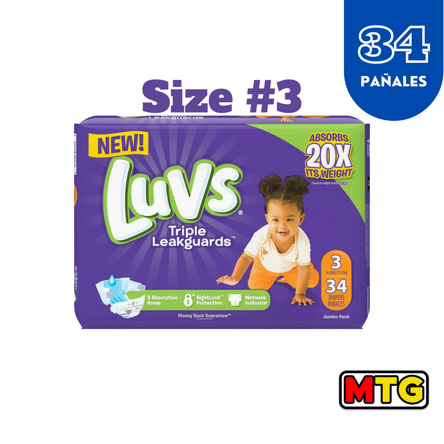 Pañales Luvs - Jumbo #3 (34 Pañales)