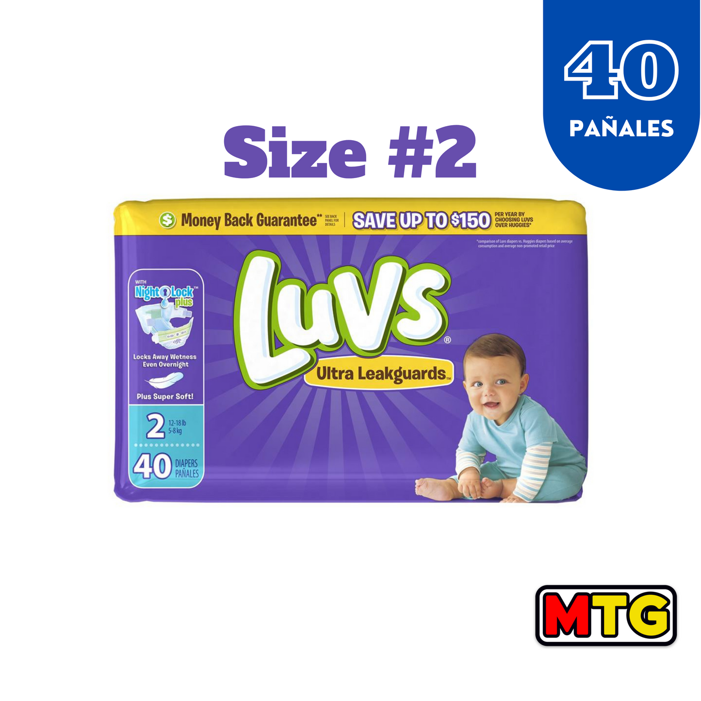 Pañales Luvs - Jumbo #2 (40 Pañales)