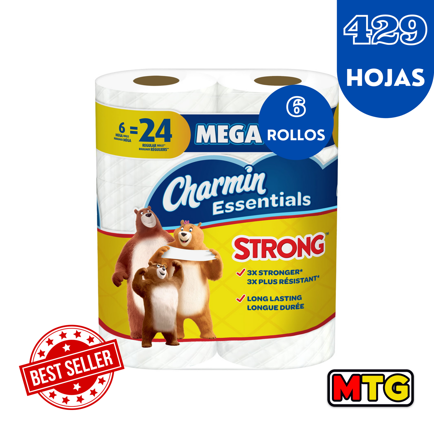 Papel de Baño - Charmin Essentials Strong Mega (6 Rollos = 24)