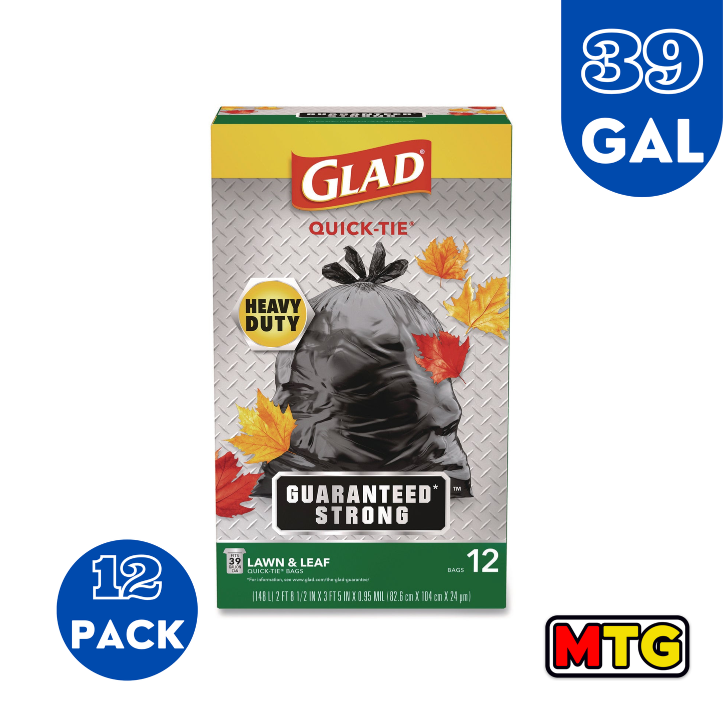 Glad Quik Tie Lawn Bags - Bolsas de Basura 39Gal (12 Bolsas)
