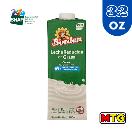 Leche UHT Grado A - Borden 1% Reducida en Grasa 32oz