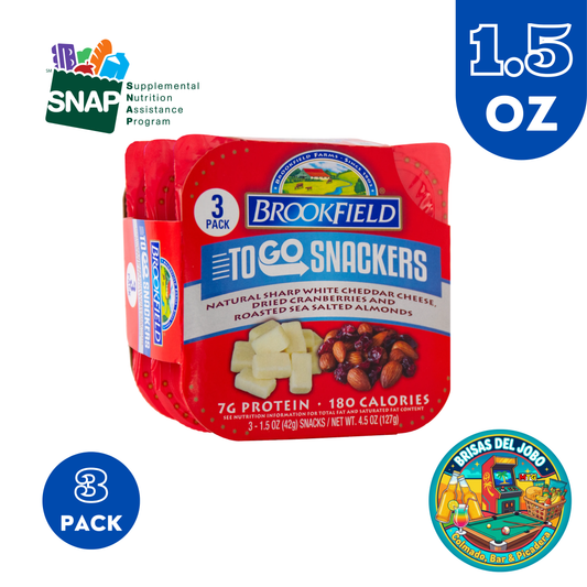 Brookfield To Go Snackers - White Cheddar Cheese, Dried Cranberries, Roasted Sea Salt Almonds 1.5oz (3 Pack)